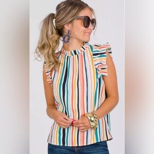 THML Striped Multicolor
Ruffle Sleeve Blouse Size L